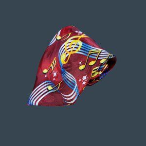 Steven Harris Handmade Red Musical Note Pattern Necktie 60" Long Polyester